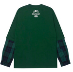 Load image into Gallery viewer, AAPE Moonface plaid-panelled long-sleeve tee Emerald
