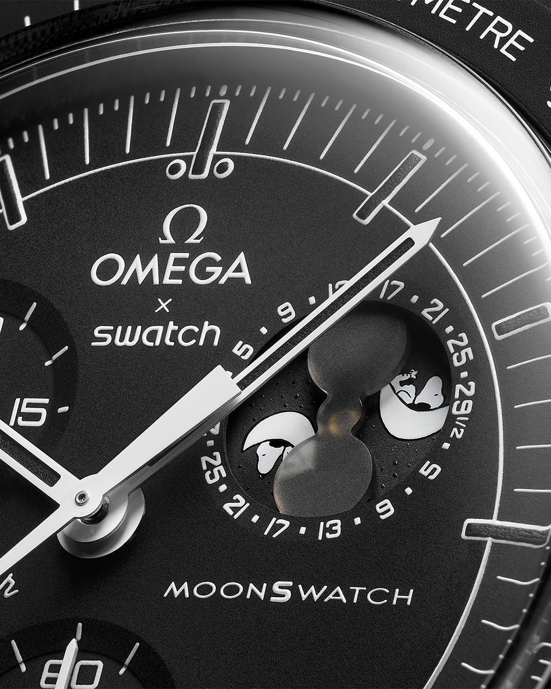 Swatch x Omega Bioceramic Moonswatch Mission To Moonphase Snoopy Black