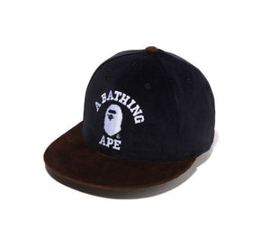 A BATHING APE CORDUROY COLLEGE SNAPBACK NAVY