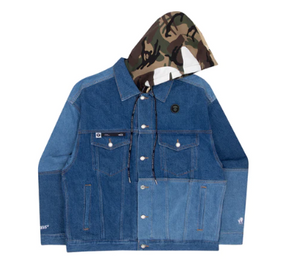 AAPE MOONFACE PANELLED HOODED DENIM JACKET AAPLJM7498XBI