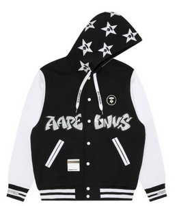 AAPE Moonface embroidered hooded baseball jacket