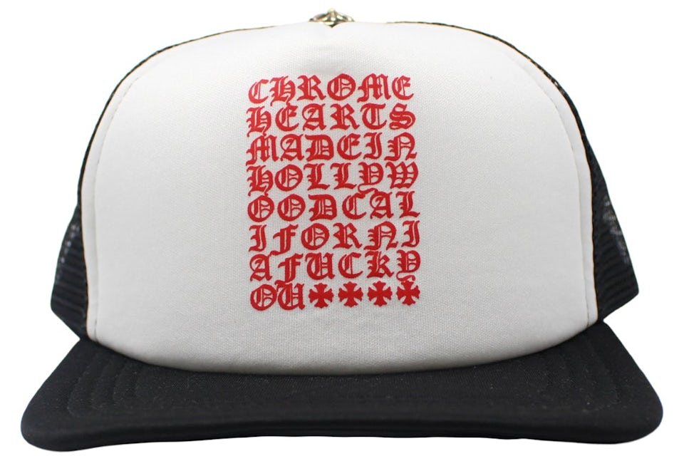 Chrome Hearts Eyechart Trucker Hat
Black/White/Red