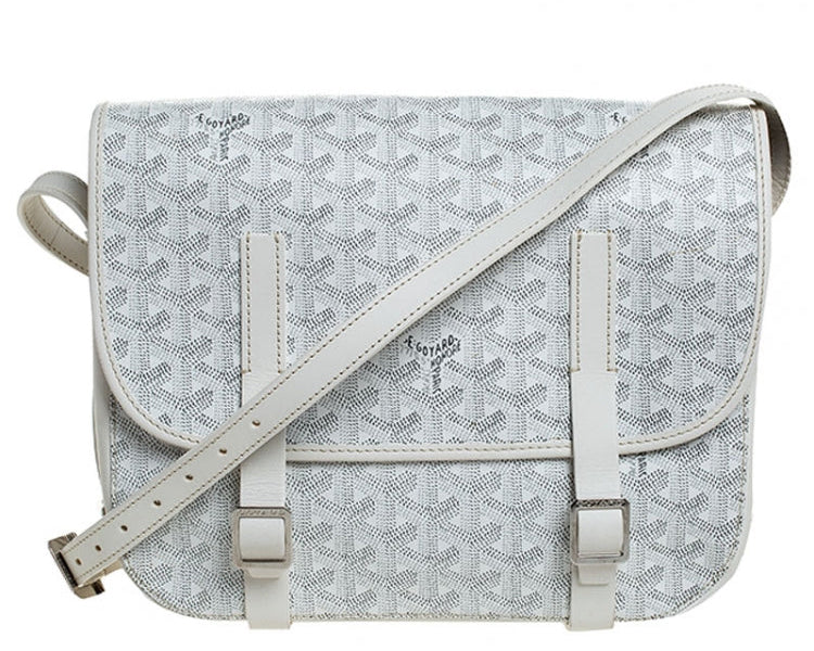 Goyard White Chevron Print Coated Canvas Belvedere MM Bag Saddle Bag “Like New”