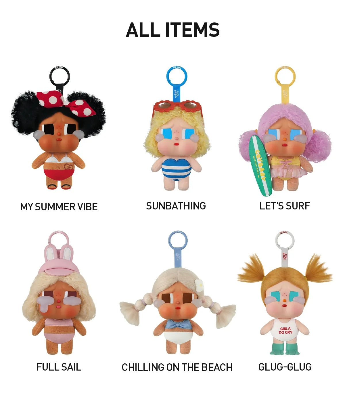 Popmart CRYBABY Vacation Mode On Series Vinyl Plush Pendant Blind box (Sold per piece)