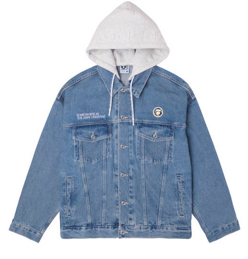 AAPE Moonface reversible panelled hooded jacket Denim