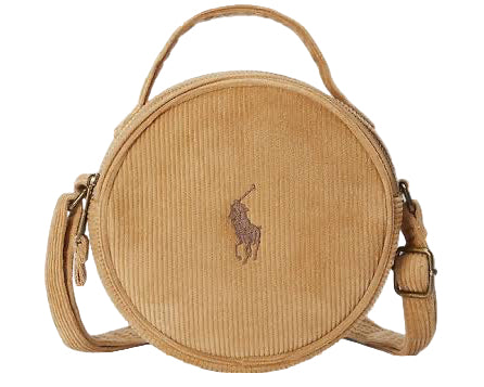 Ralph Lauren Polo Round Circle Shoulder Bag Handbag Corduroy Camel