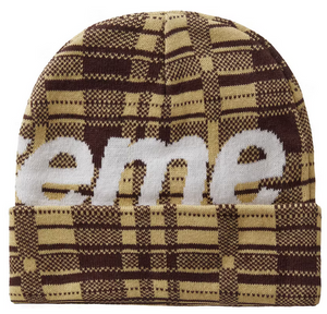 Supreme Big Logo Beanie Beanie (FW23) Tan Plaid