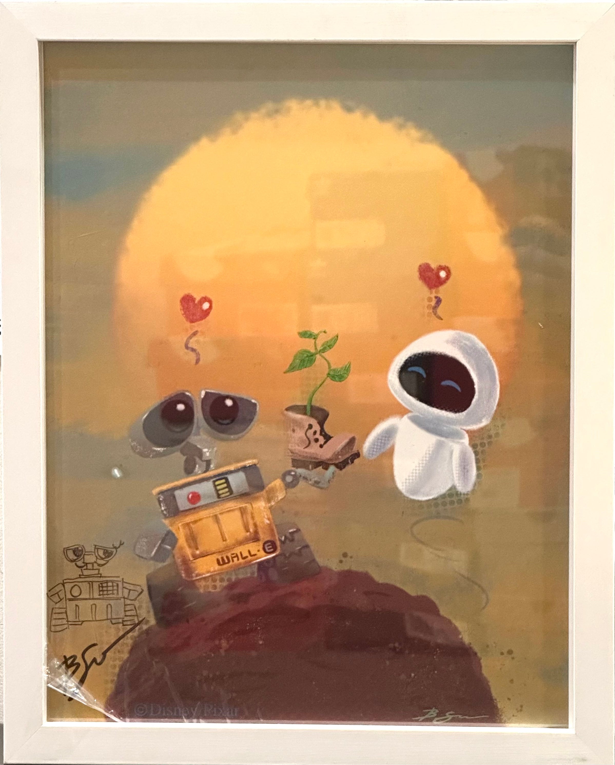 Benjamin Su Wall-E and Eve 'Happy Earthday' Poster Framed (SIGNED)