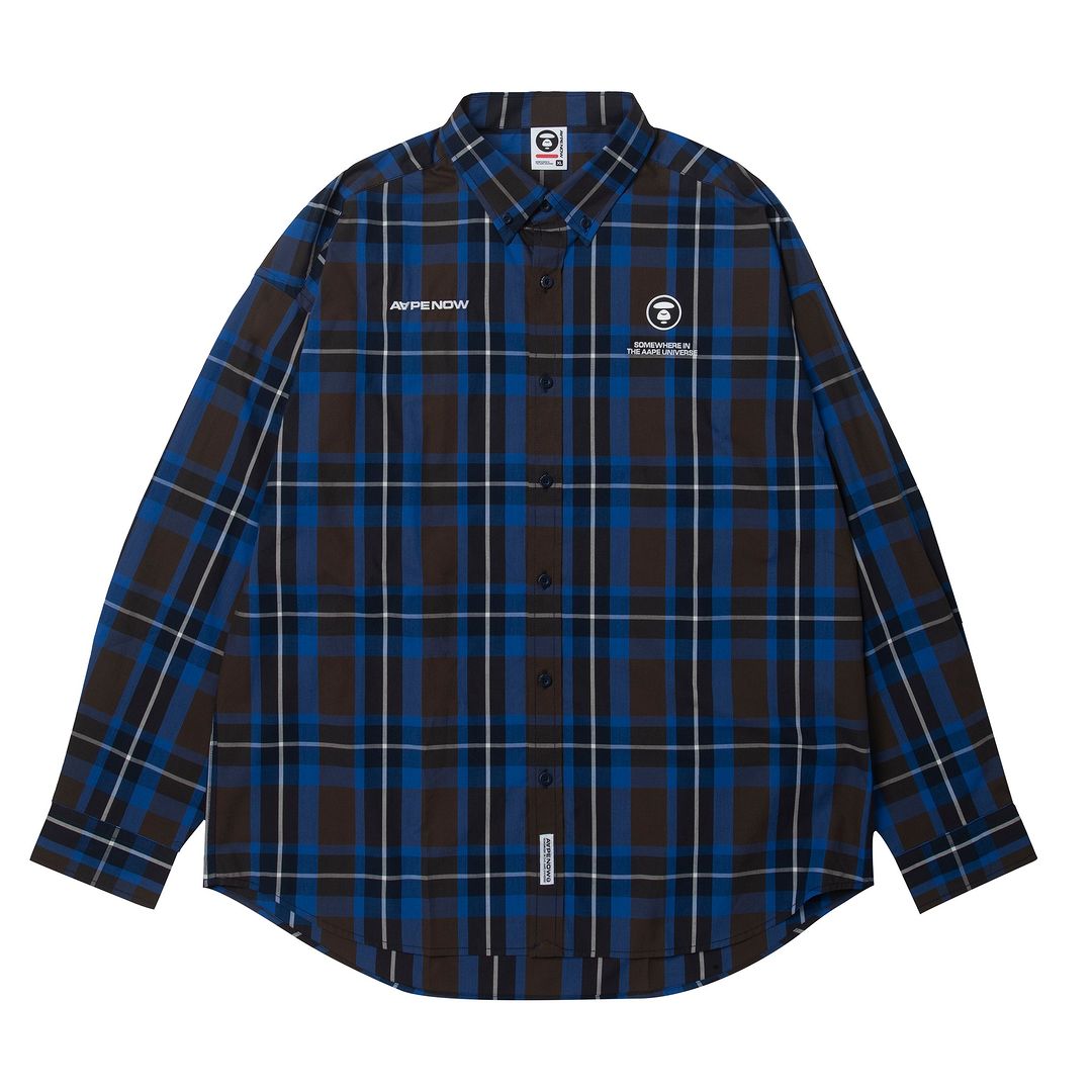 AAPE NOW CHECK LONG SLEEVE SHIRTS BLUE