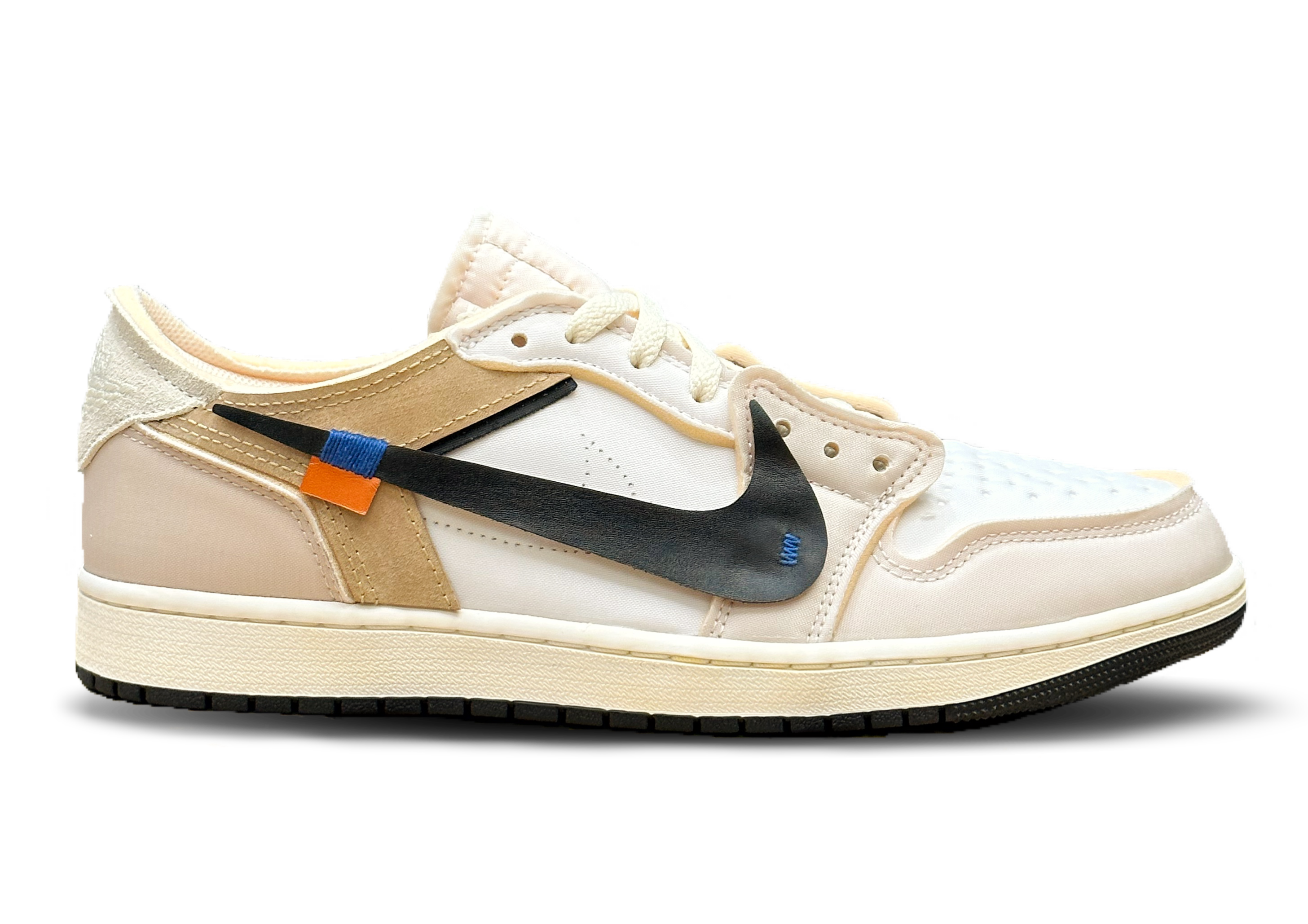 Jordan 1 Low OG EX ‘Off-White Inspired’ Coconut Milk (Handcrafted Custom) 'Black Swoosh'