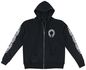 Chrome Hearts クロムハツ Floral Cross Horse Chrome Hearts Horseshoe Floral Cross Sleeve Zip Up Hoodie Black