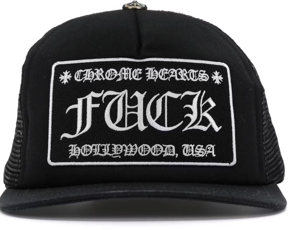 Chrome Hearts FUCK Hollywood Trucker Hat Black/Black