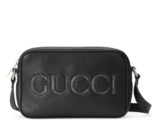 Gucci Men's Black Mini Logo-Appliqué Leather Shoulder Bag Black