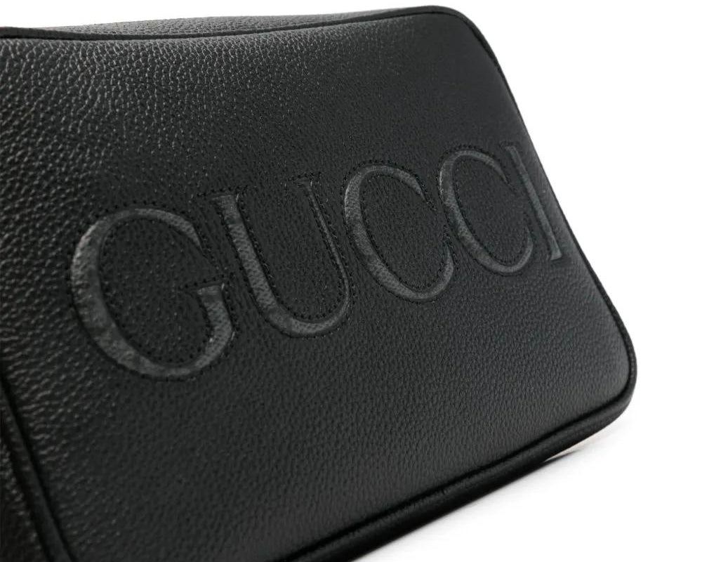 Gucci Men's Black Mini Logo-Appliqué Leather Shoulder Bag Black