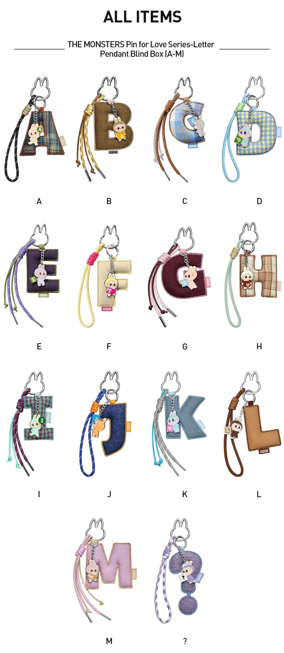 The Monsters Labubu Pin for Love Series- Letter Pendant Blind Box (A-M) (Sold per piece)