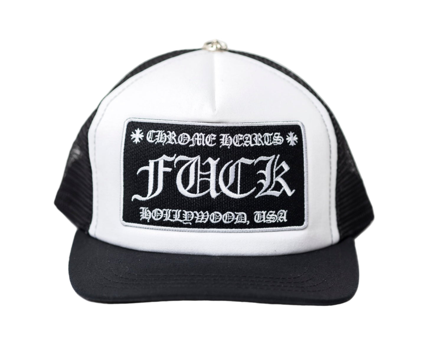 Chrome Hearts FUCK Hollywood Trucker Hat Black/White
