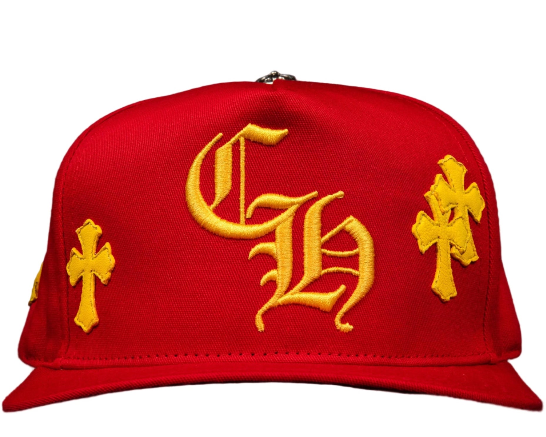 Chrome Hearts Cross Patch 5 Panel Baseball Hat Red Yellow