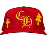 Load image into Gallery viewer, Chrome Hearts Cross Patch 5 Panel Baseball Hat Red Yellow
