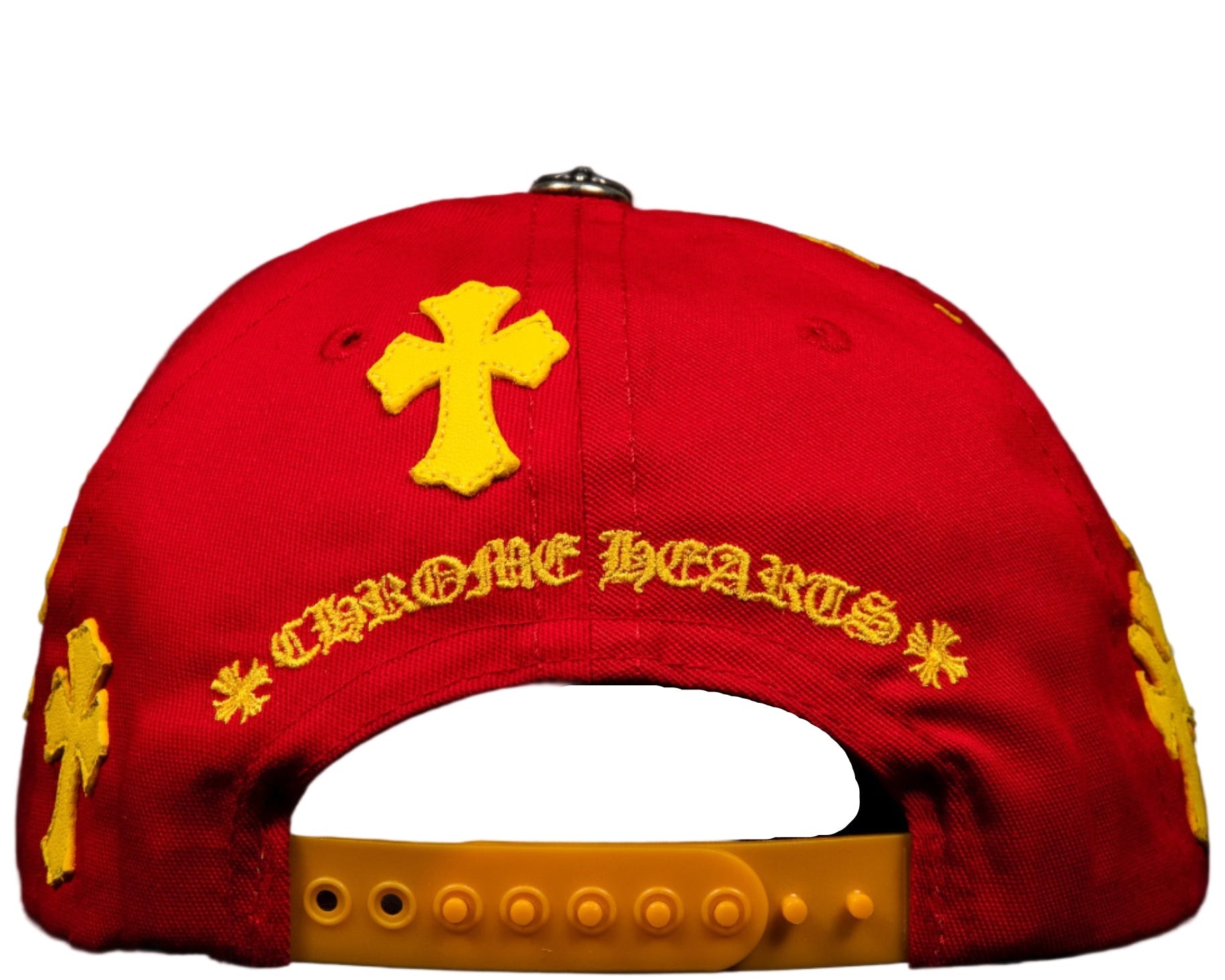 Chrome Hearts Cross Patch 5 Panel Baseball Hat Red Yellow