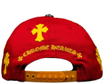 Load image into Gallery viewer, Chrome Hearts Cross Patch 5 Panel Baseball Hat Red Yellow

