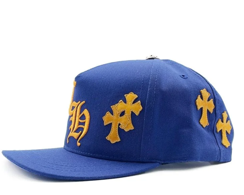 Chrome Hearts Cross Patch 5 Panel Baseball Hat Blue Yellow