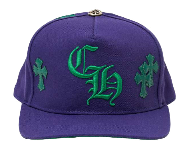 Chrome Hearts Cross Patch 5 Panel Baseball Hat Purple Green