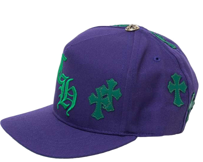 Chrome Hearts Cross Patch 5 Panel Baseball Hat Purple Green