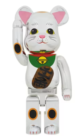 Bearbrick Maneki Neko Silver Plated Luminous 1000%