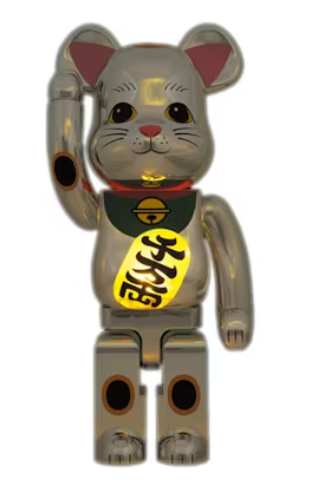 Bearbrick Maneki Neko Silver Plated Luminous 1000%