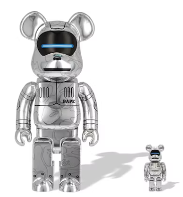 Bearbrick x BAPE x Hajime Sorayama Baby Milo 100% & 400% Set Silver