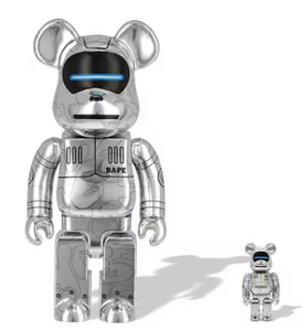Bearbrick x BAPE x Hajime Sorayama Baby Milo 100% & 400% Set Silver