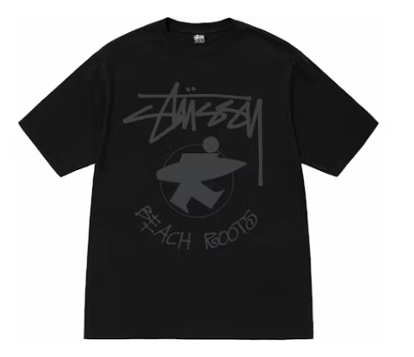 STUSSY Beach Roots Pig. Dyed Tee Black