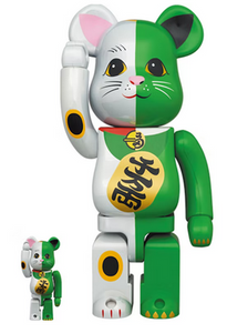 Bearbrick Maneki Neko 100% & 400% Set White/Green