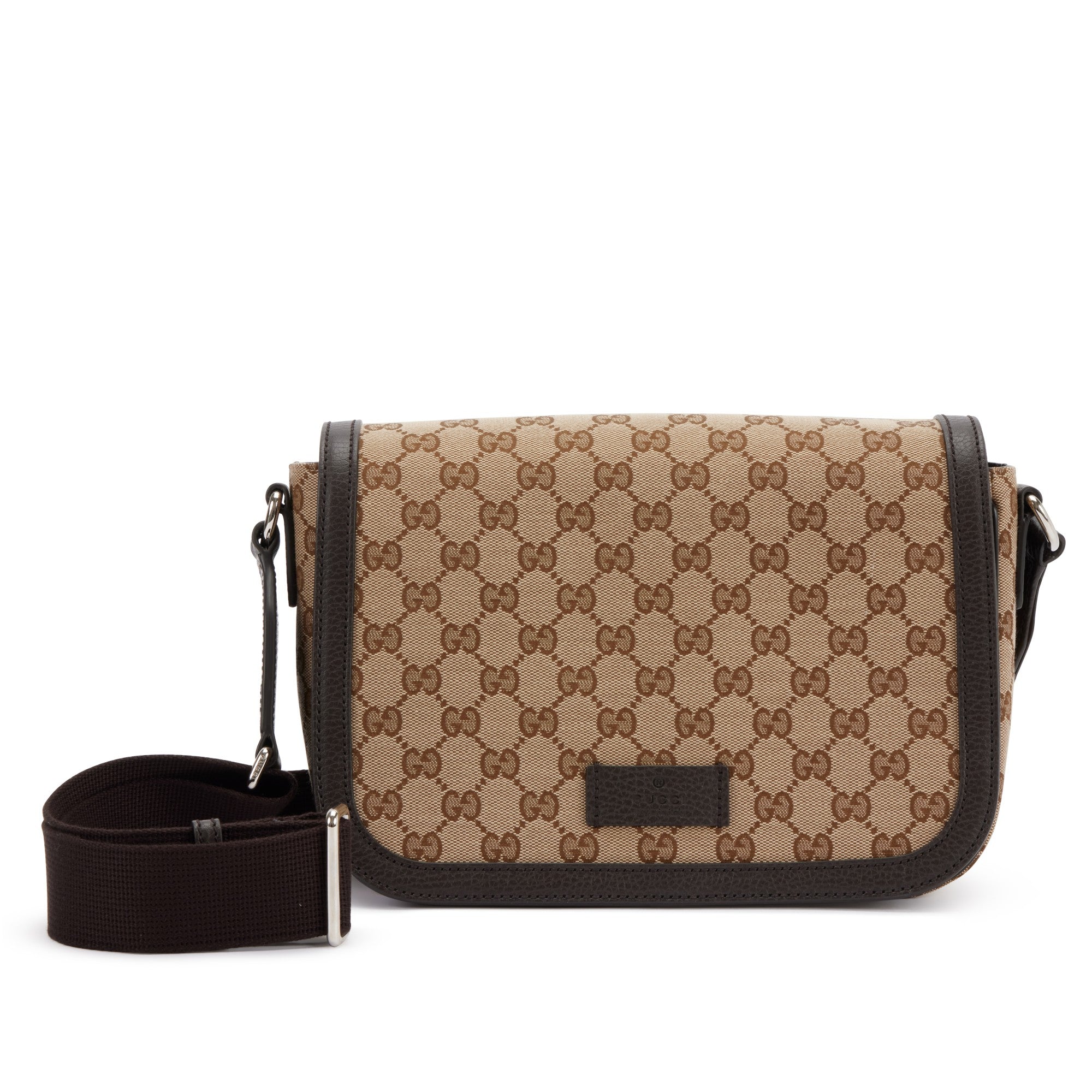 Gucci Beige GG Canvas Small Crossbody Messenger Bag Silver Hardware