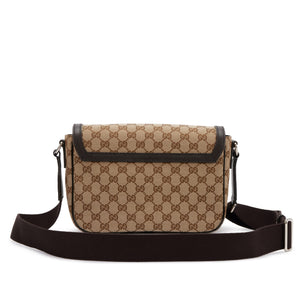 Gucci Beige GG Canvas Small Crossbody Messenger Bag Silver Hardware