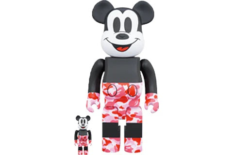 Bearbrick BAPE Mickey Mouse 100% & 400% Set Black/Red Camo