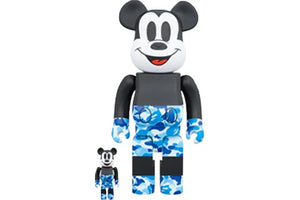 Bearbrick BAPE Mickey Mouse 100% & 400% Set Black/Blue Camo