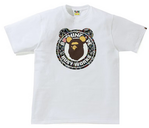 BAPE x Medicom Toy Bearbrick Camo Bear Busy Works Tee White/Black