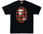 Load image into Gallery viewer, BAPE Logo Check Big Ape Head Tee Black/Red
