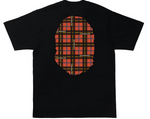 Load image into Gallery viewer, BAPE Logo Check Big Ape Head Tee Black/Red

