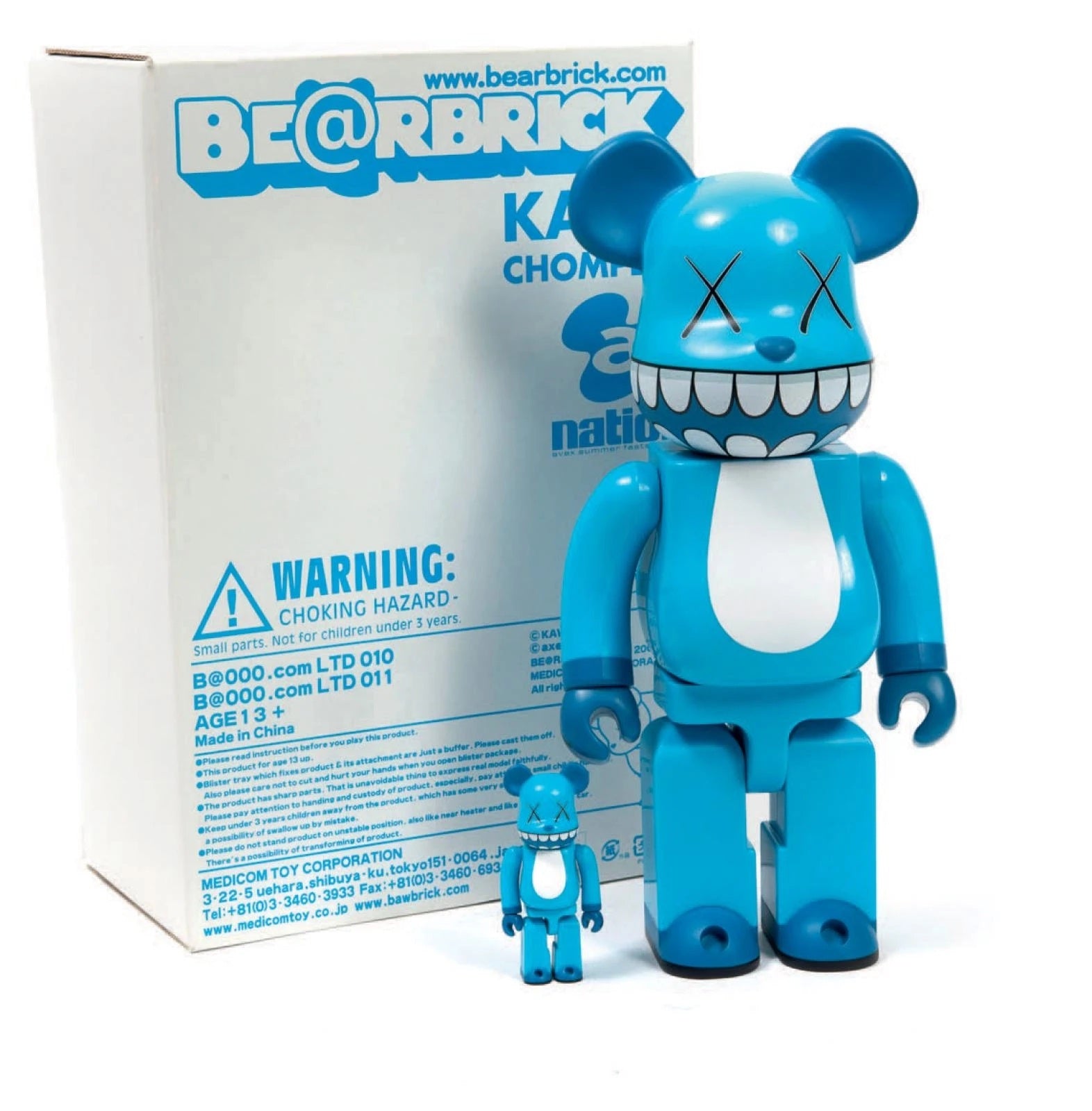 Bearbrick x a-nation KAWS Chompers 100% & 400% Set Blue