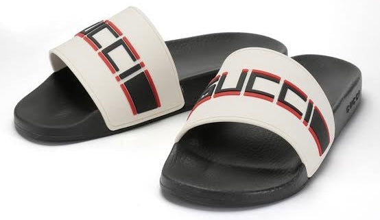 Gucci Stripe Rubber Slide Ecru