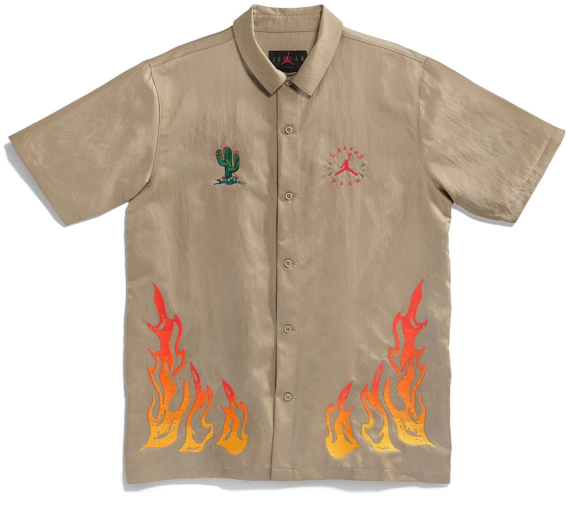 Travis Scott Cactus Jack x Jordan Button Down Shirt Khaki/University Red